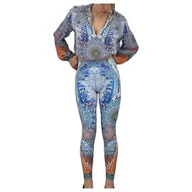 Camilla Printed Leggings High Waisted White Multiple colors Yellow Light blue Dark blue