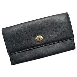 Christian Dior Wallet Navy Blue Grainy Leather Navy blue