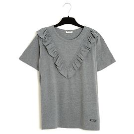 Miu Miu 2017 Top Cinza FR38 Camiseta de Jersey Cinza com Rendas UK10 US8 Novo Cinza