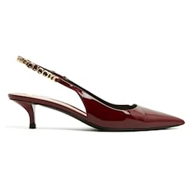 Gucci-Gucci 2025 Signoria Heels EU38.5 Burgundy Patent Leather Slingback UK5.5 US8-Dark red