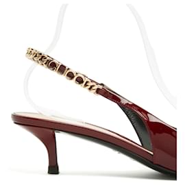 Gucci-Gucci 2025 Signoria Heels EU38.5 Burgundy Patent Leather Slingback UK5.5 US8-Dark red