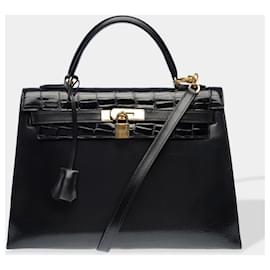 Hermès-HERMES Kelly 32 Bag in Black Leather - 102606-Black