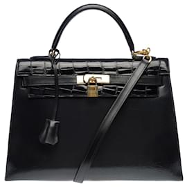 Hermès-HERMES Kelly 32 Bag in Black Leather - 102606-Black