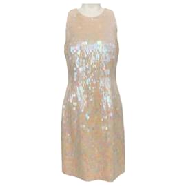Autre Marque-Carmen Marc Valvo Pink Iridescent Paillettes Sleeveless Dress-Pink
