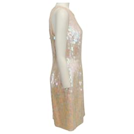 Autre Marque-Carmen Marc Valvo Pink Iridescent Paillettes Sleeveless Dress-Pink