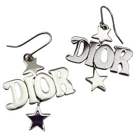 Christian Dior Silver Star Dangle Earrings Silvery