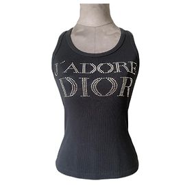 Dior Canotta J’adore Dior Nera in Cotone con Strass Nero