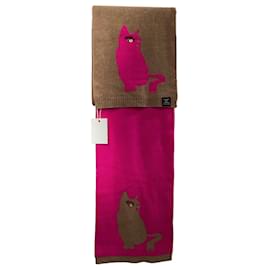 Marc Jacobs- Marc by Marc Jacobs Cat Scarf and Gloves in Pink and Brown Wool-Pink