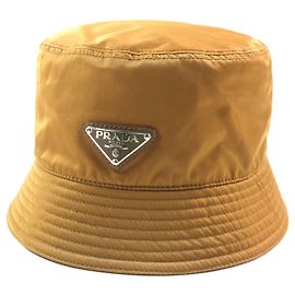 Chapéu bucket de nylon com logo triangular PRADA marrom XL Marrom