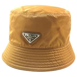 Prada-PRADA Nylon Triangle Logo Bucket Hat Brown XL-Brown