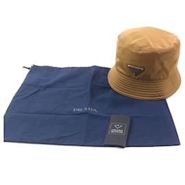 Prada-PRADA Nylon Triangle Logo Bucket Hat Brown XL-Brown