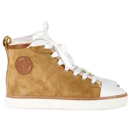 Hermès-Hermes Jimmy High Top Sneakers in Brown Suede -Brown