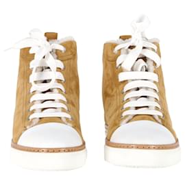 Hermès-Hermes Jimmy High Top Sneakers in Brown Suede -Brown