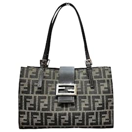 Fendi-Fendi Zucca Canvas Leather Tote Bag-Brown