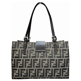 Fendi-Fendi Zucca Canvas Leather Tote Bag-Brown