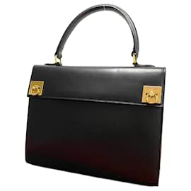 Céline-Celine Vintage Leather Mini Tote Handbag Black-Black
