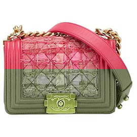 Chanel-Chanel Mini Boy Tweed Leather Shoulder Bag-Pink