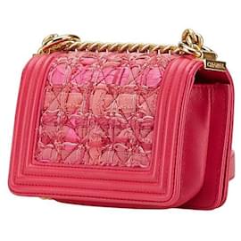 Chanel-Chanel Mini Boy Tweed Leather Shoulder Bag-Pink