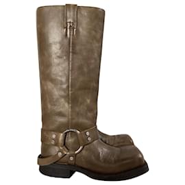 Acne- Acne Studios Balius Buckled Knee Boots in Brown Leather-Brown,Red