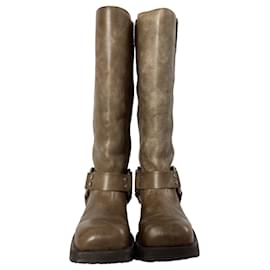 Acne- Acne Studios Balius Buckled Knee Boots in Brown Leather-Brown,Red