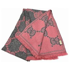 Gucci-Gucci Grey Pink Shawl Scarf 598993-Grey