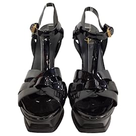 Saint Laurent- Saint Laurent Tribute Platform Sandals in Black Patent Leather-Black