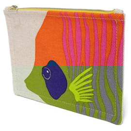 Hermès-Hermes Toile Ash Flat PM Pouch-Orange