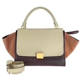 Céline-Celine Trapeze Leather Suede Handbag-Red
