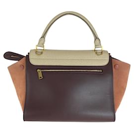 Céline-Celine Trapeze Leather Suede Handbag-Red