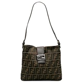 Fendi-Fendi Canvas Leather Mamma Bucket Handbag 26727-Brown