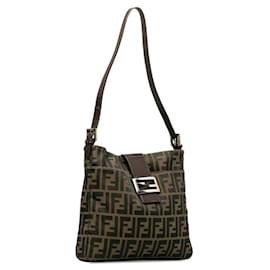 Fendi-Fendi Canvas Leather Mamma Bucket Handbag 26727-Brown