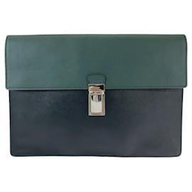 Prada-Prada Saffiano Bicolor Leather Clutch VR089M-Green