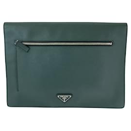 Prada-Prada Saffiano Bicolor Leather Clutch VR089M-Green