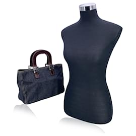 Fendi-Blue Denim and Brown Leather Tote Bag Handbag-Blue