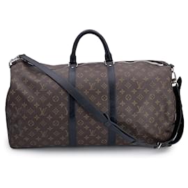 Louis Vuitton-Monogram Macassar Keepall Bandouliere 55 Travel Bag-Brown