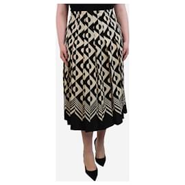 Gucci-Black and beige pleated geometric midi skirt - size UK 14-Black