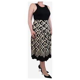 Gucci-Black and beige pleated geometric midi skirt - size UK 14-Black