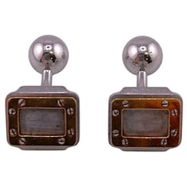Cartier-Cartier Santos Cufflinks in 18K Yellow Gold and Silver-Silvery