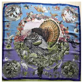 Hermès-Hermès scarf titled 'Fauna & Flora of Texas' by Olivier Kermit-Blue