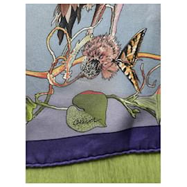 Hermès-Hermès scarf titled 'Fauna & Flora of Texas' by Olivier Kermit-Blue