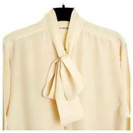 Yves Saint Laurent-Yves Saint Laurent Rive Gauche YSL 1985s Top FR38 Ecru Silk Ascot Blouse UK10 US8-Cream