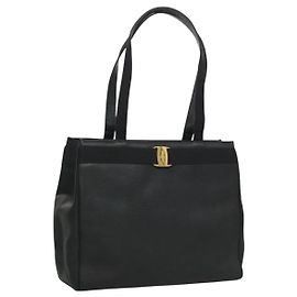 Salvatore Ferragamo Tote Bag Embossed Leather Navy Auth sw161 Navy blue