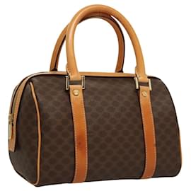 Céline-CELINE Macadam Canvas Hand Bag PVC Leather Brown Gold Auth sw200-Brown,Golden