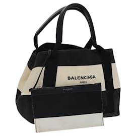 Balenciaga-BALENCIAGA Sac Cabas S Navy en toile blanc noir argent 339933 Auth hk2376-Noir,Argenté,Blanc