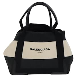 Balenciaga-BALENCIAGA Sac Cabas S Navy en toile blanc noir argent 339933 Auth hk2376-Noir,Argenté,Blanc