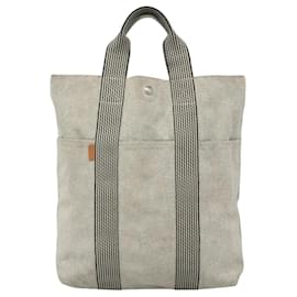 Hermès-HERMES Nouveau Fourre Tout Cabas Sac Tote Toile Gris Argent Auth hk2416-Marron,Argenté