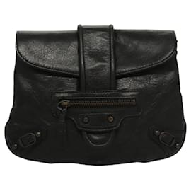 Balenciaga-BALENCIAGA Pouch Classique Cuir Noir Auth fm4496-Noir
