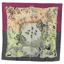 Hermès-HERMES Carre 90 Scarf ""Africa"" Silk Purple Auth KD221-Purple