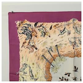 Hermès-HERMES Carre 90 Scarf ""Africa"" Silk Purple Auth KD221-Purple