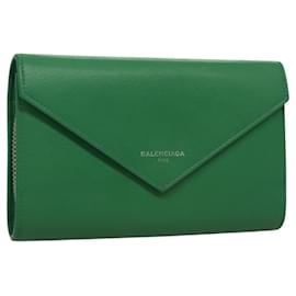 Balenciaga-PORTefeuille en cuir BALENCIAGA avec zip autour en papier monnaie vert 371661 Auth sw166-Vert